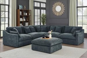 Deep Seat Sectional Couch with 10 Pillows, Feather-Filled Cushions, Free Combination Chenille Sofa for Large Living Room, Grey