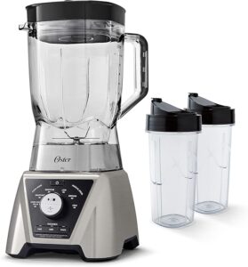 Oster Pro Blender with Texture Select Settings, 2 Blend-N-Go Cups and Tritan Jar, Brushed Nickel